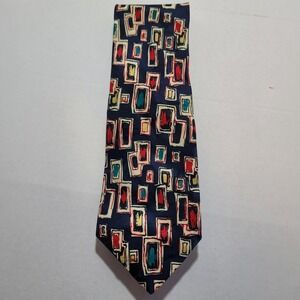Salvatori 100% Silk Colorful Geometric Rectangles Navy Men's Tie